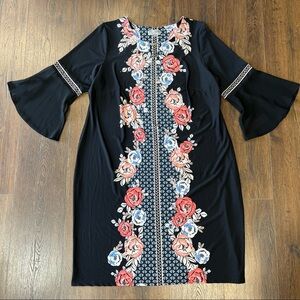JM Collection black floral bell sleeved dress SZ 2X